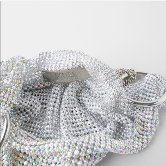 ZARA BNWT Metallic Mesh Beaded Bucket Bag with Chain Shoulder Strap - Picture 6 of 8